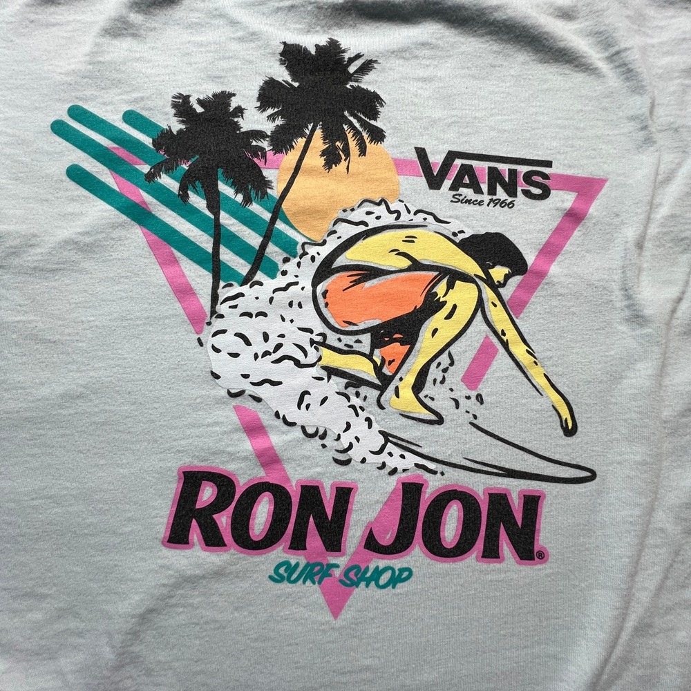 Vans Ron Jon Surf Shop Long Sleeve T-Shirt Light Blue Graphic Surfer Mens M - Picture 7 of 8